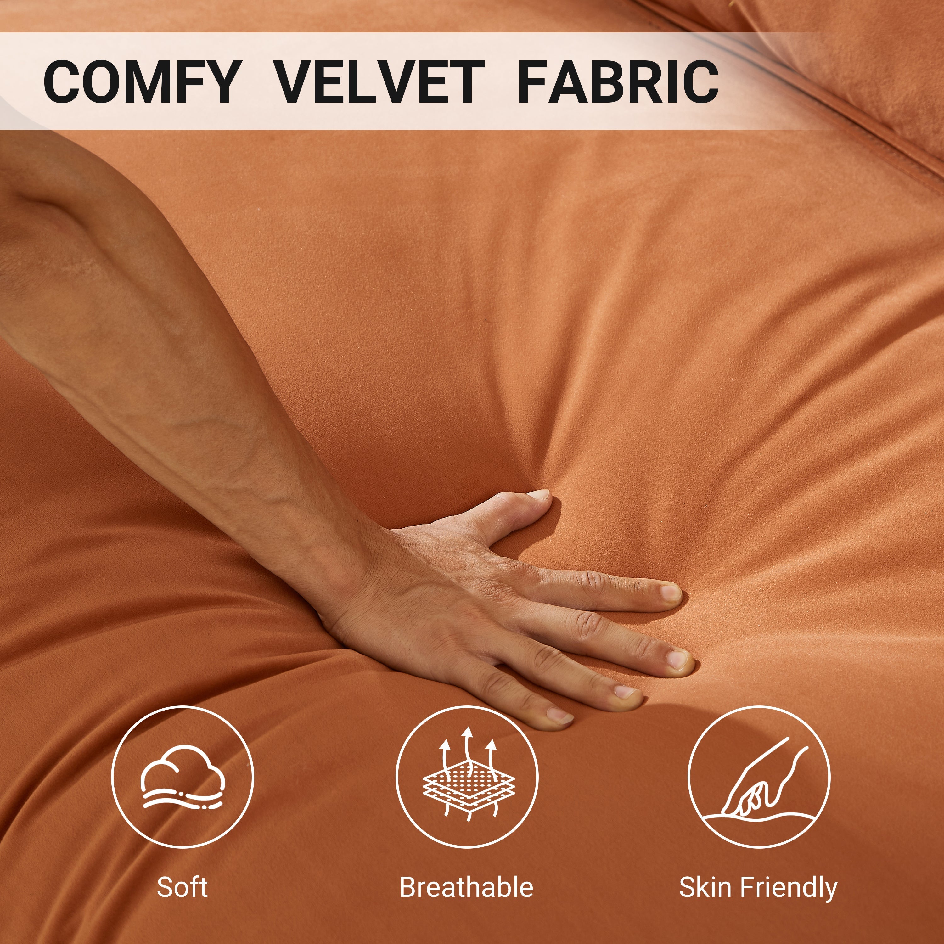 Modular Sectional Sofa, Sailing Design Sofa with Storage, Removable Backrest, Modern Deep Seat Sofa with Throw Pillows for Living Room Bedroom Apartment,Orange