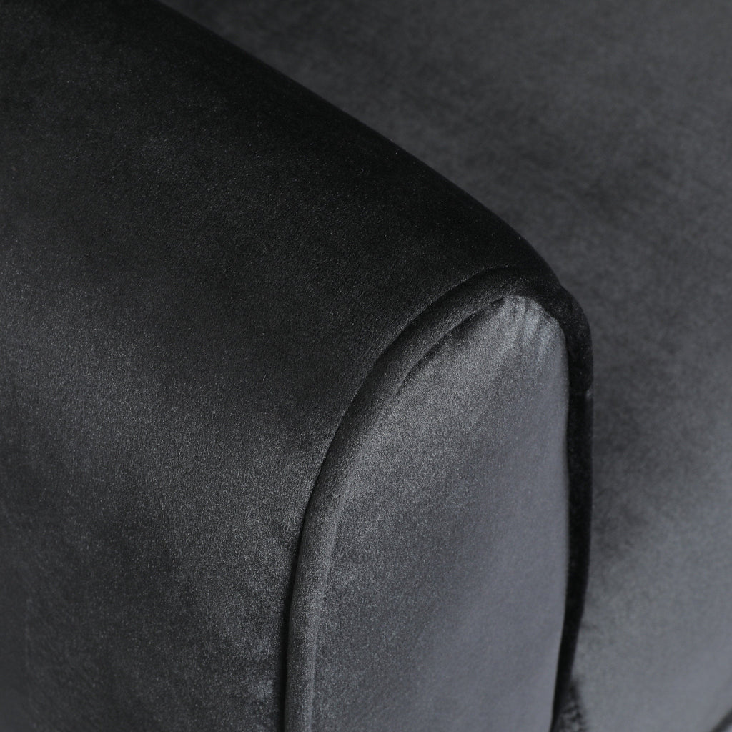 Miranda Modern Glam Velvet 3-Seater Sofa in Black with Birch Wood Legs