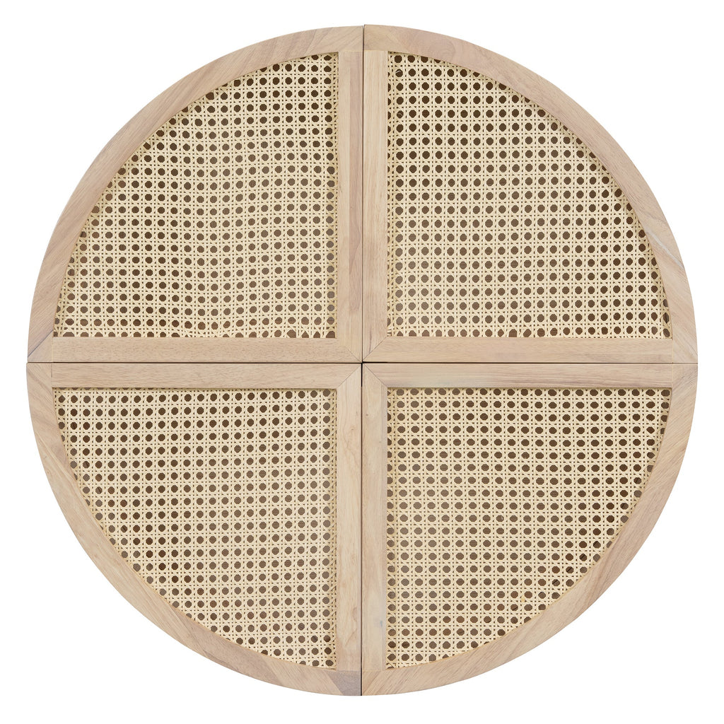 Round to Square Block Modular Coffee Table Light Natural Rattan with Storage 4 Piece