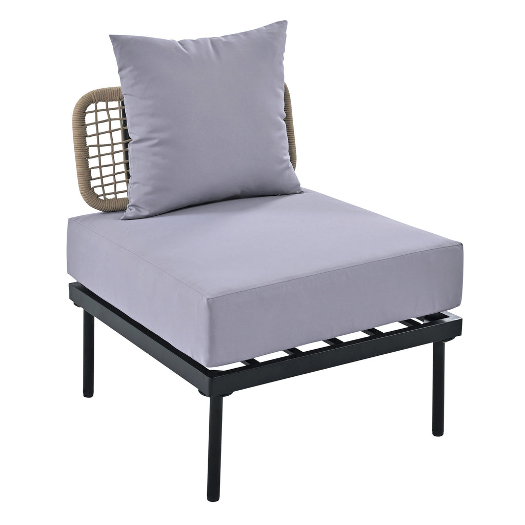 TREXM 8-Piece Patio Sectional Sofa Set with Tempered Glass Coffee Table and Wooden Coffee Table for Outdoor Oasis, Garden, Patio and Poolside (Light Grey Cushion + Black Steel)
