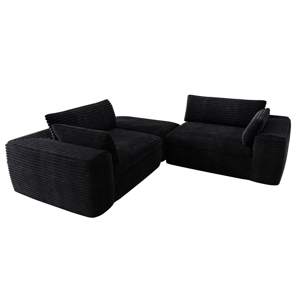 Cloud Sectional Couch with L-Shape Chaise,Modern Modular Sofa with Deep Seat, Upholstered Couches for Living Room Bedroom,No Assembly Required, Black (Corduroy Fabric)