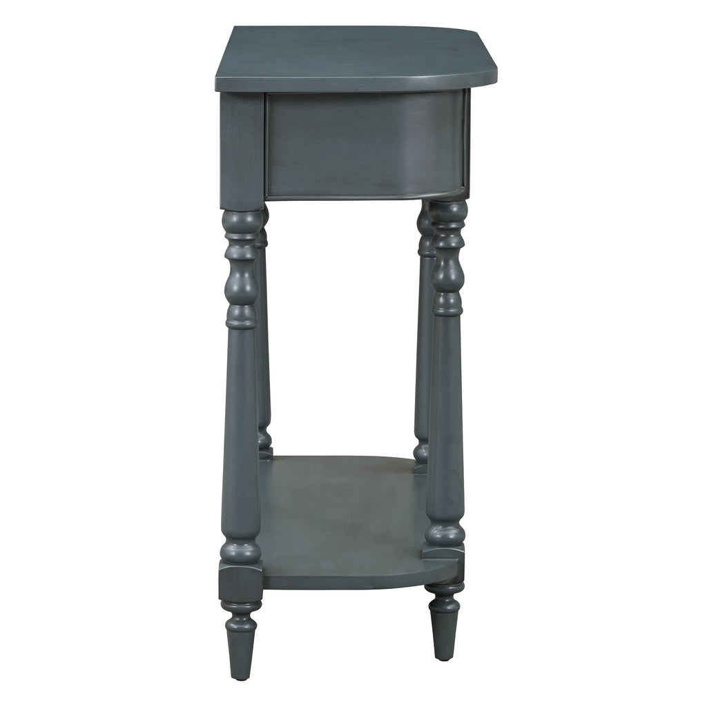 TREXM Narrow Console Table with Curved Corner, Retro Entryway Table with Top Drawer and Open Shelf, Sofa Table Console Tables for Entryway, Hallway and Living Room (Navy)