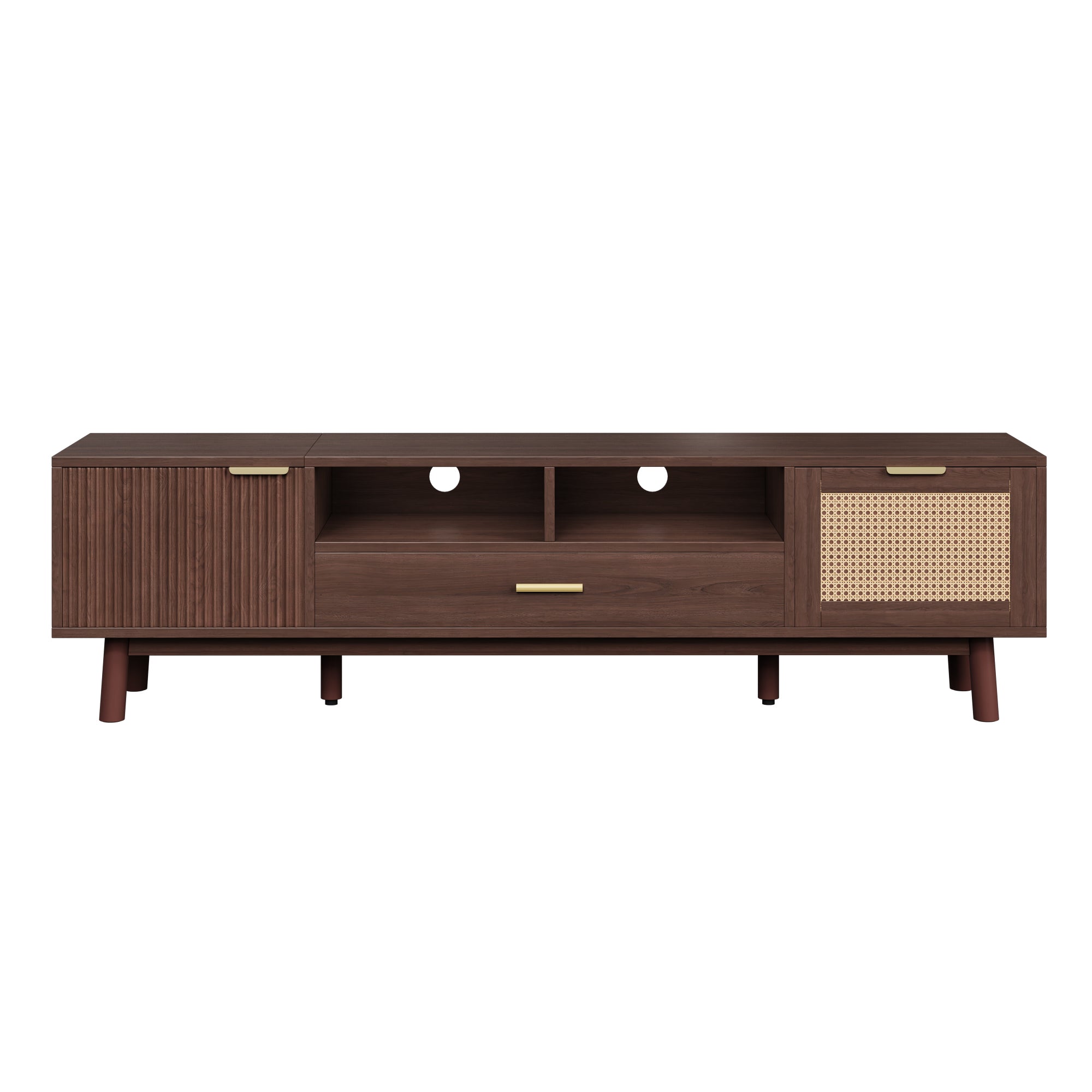 Wood Fashionable TV Stand for 75' TVs, TV Cabinet with Soft-Closing Door and Drop-Down Door Cabinet, Modern TV Consoles for Living Room, Bedroom