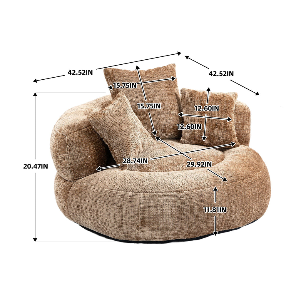 Lazy Sofa Durable Comfort Lounger High Back Bean Bag Chair with Three Pillows, Coffee Chenille, 42.52 inches