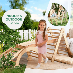 Goodevas 5in1 Montessori Climbing Set in natural wood for indoor and outdoor play.