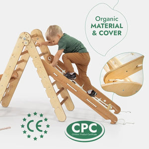 5in1 Montessori climbing set: wooden triangle ladder with rope net and slide board by Goodevas