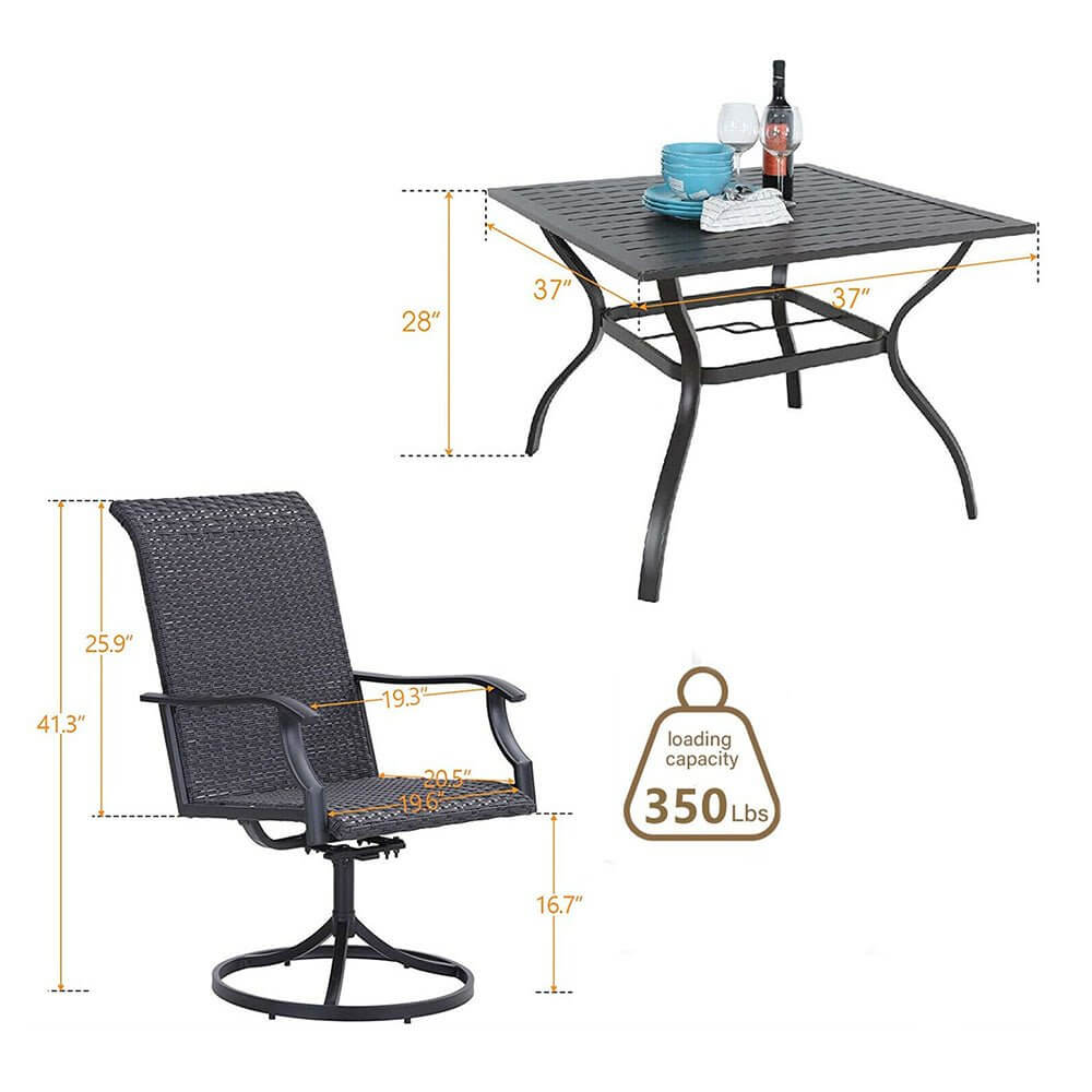 5PCS Outdoor Patio Rattan Dining Furniture Set With Swivel Armchairs (91823705)