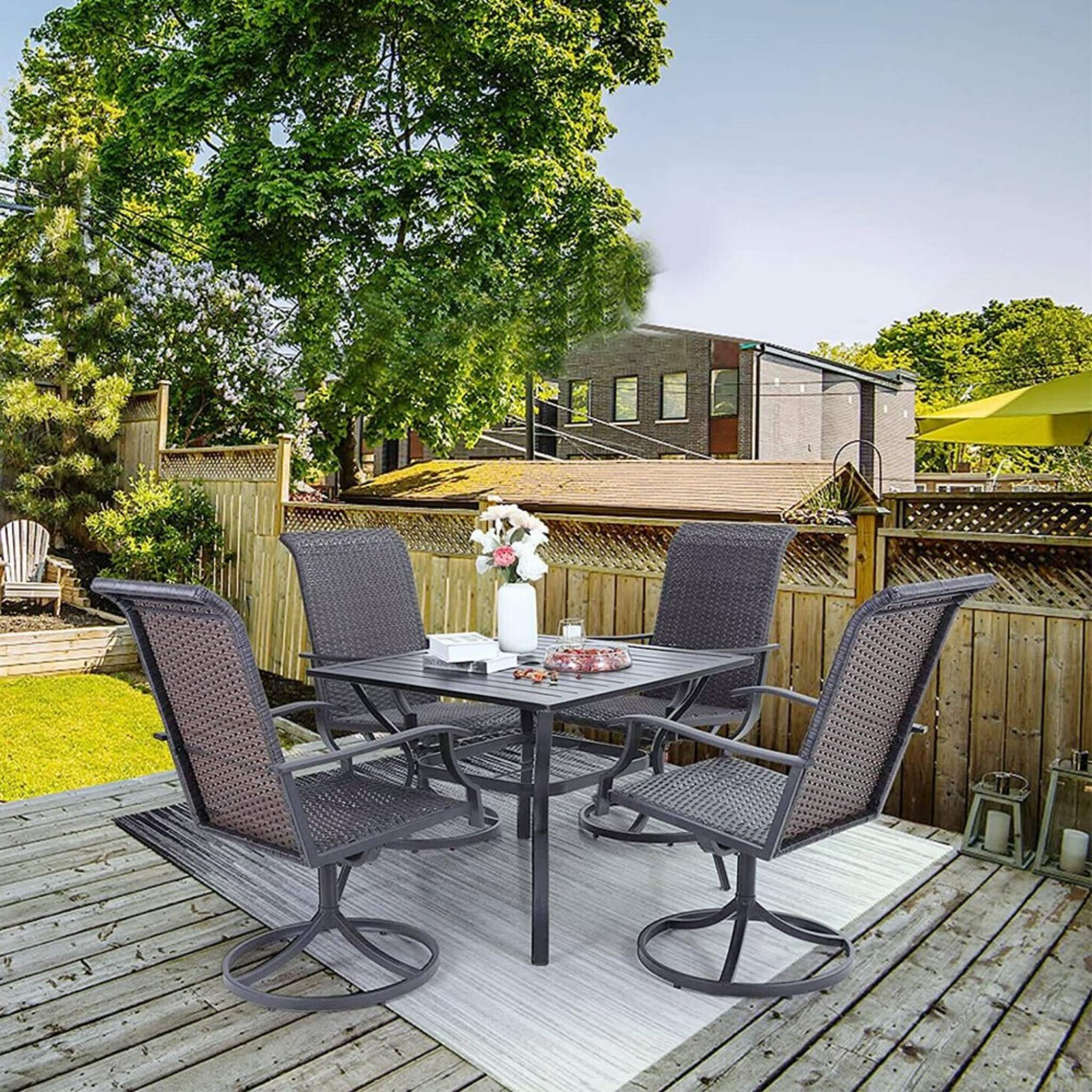 5PCS Outdoor Patio Rattan Dining Furniture Set With Swivel Armchairs (91823705)