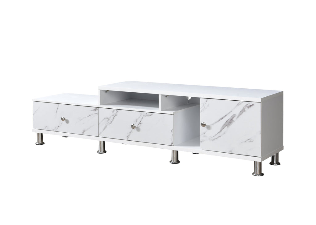 1pc Modern Sleek White Finish Faux Marble Accents Silver-tone Legs TV Stand Console Living Room Furniture