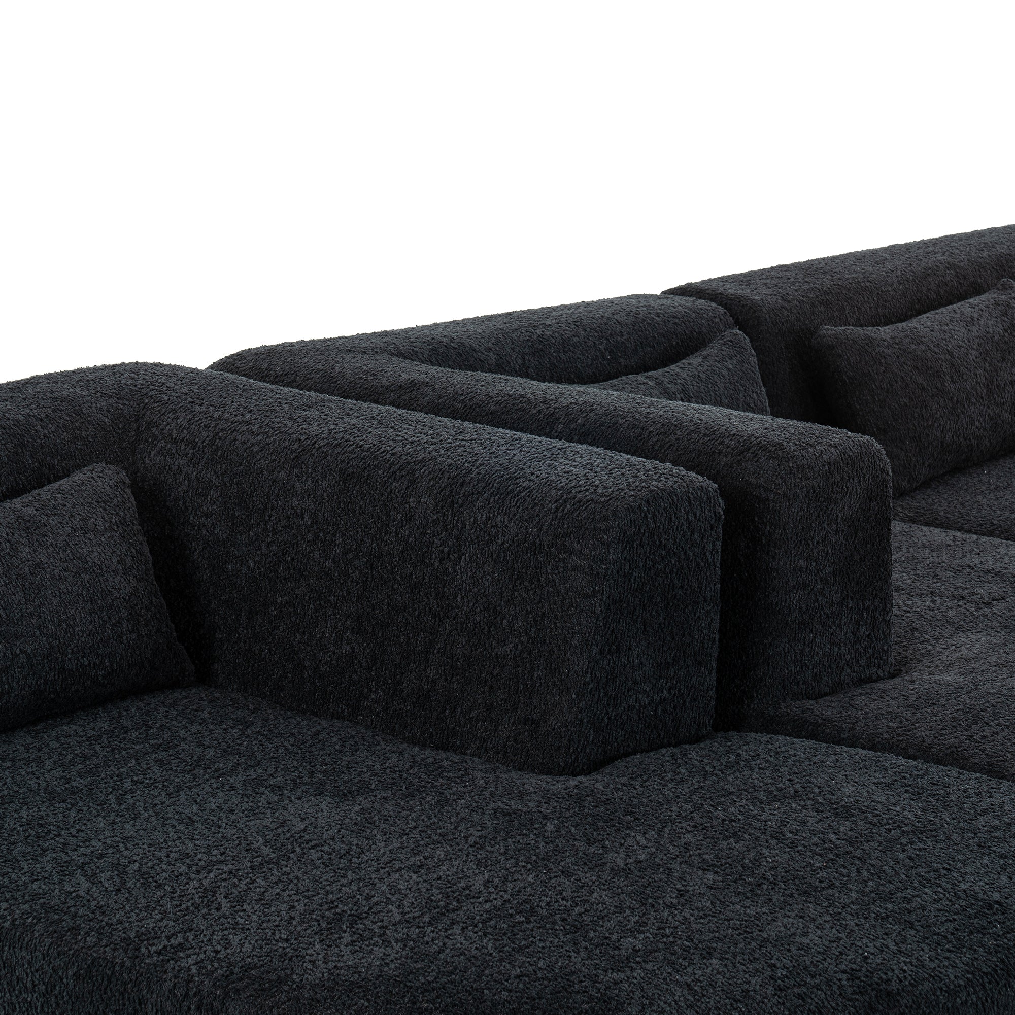 144' Upholstered Sofa Free-combined Sofa Couch with Two Chaise Lounge and Five Back Pillows for Living Room(Old SKU: N719S001600B), Black