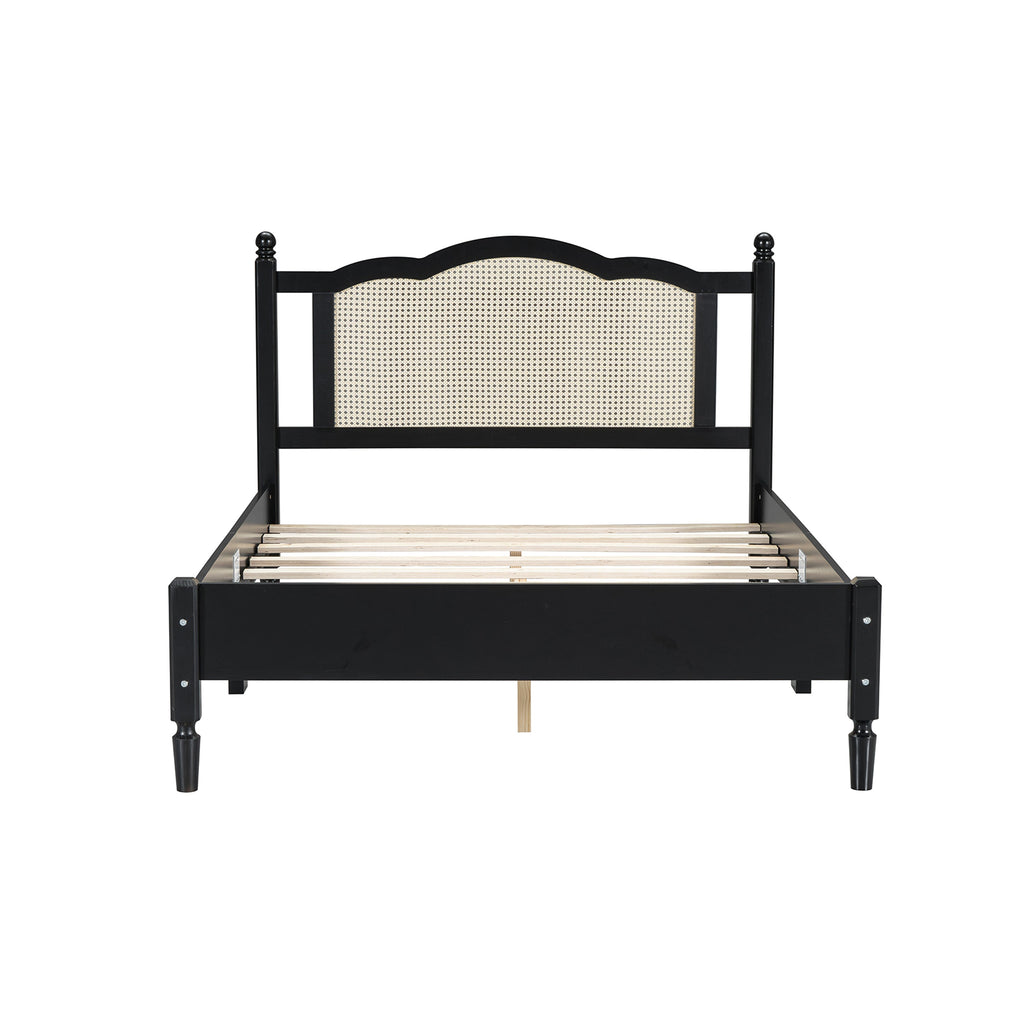 3 Pieces Bedroom Set with Full Size Wooden Bed Frame, 1 Vintage  Nightstand and 1 Makeup Vanity Set with Stool,Black
