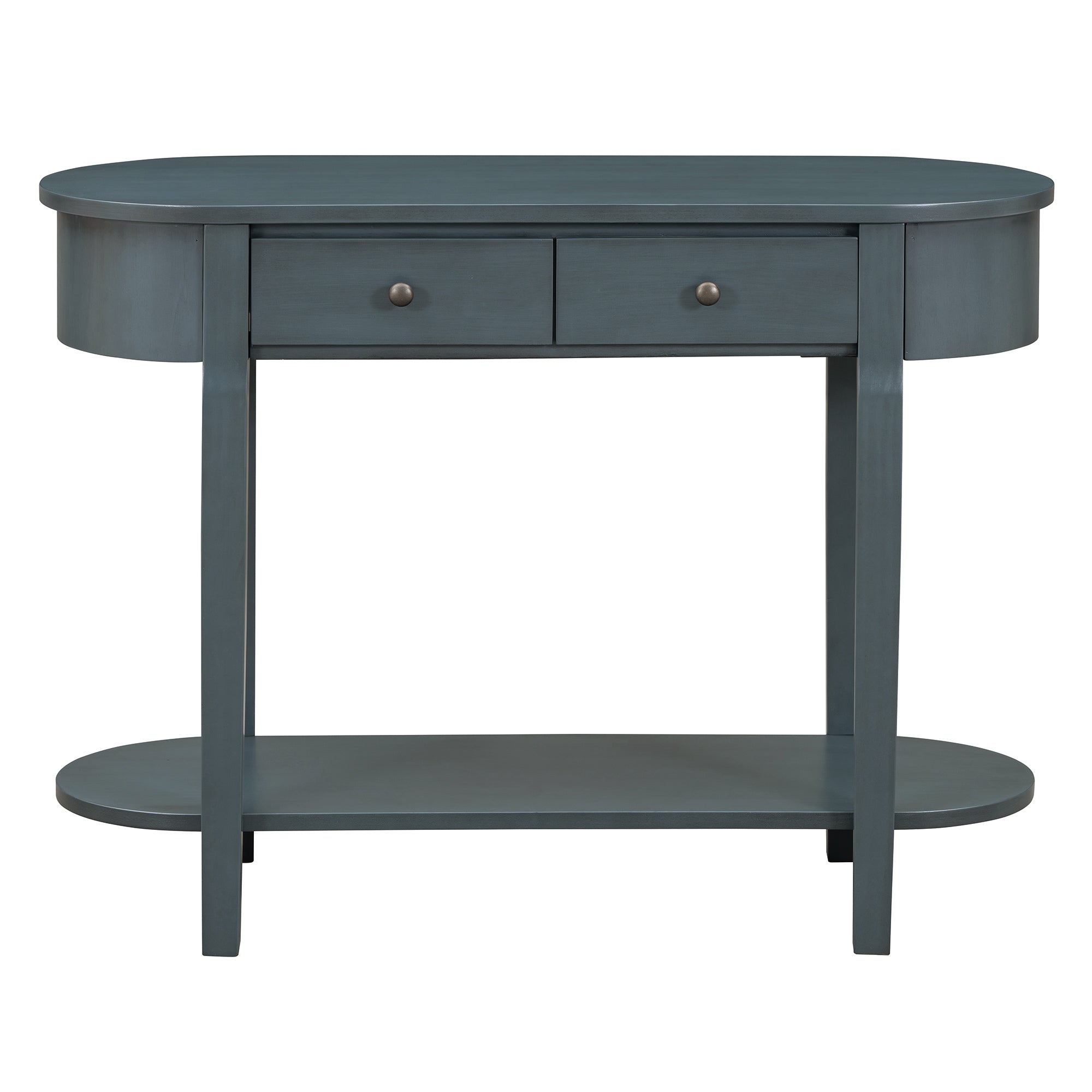 TREXM Elegant Retro Console Table with Curved Design and Smooth Glaze for Entryways, Living Rooms and hallways (Navy)
