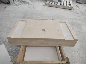 Troia Light beige travertine rectangular wall-mount bathroom sink with center drain by Villohome