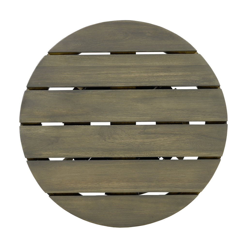 Outdoor Acacia Wood Patio Side Table, Round Coffee Table for Backyard, Lawn, Balcony,Grey Finish
