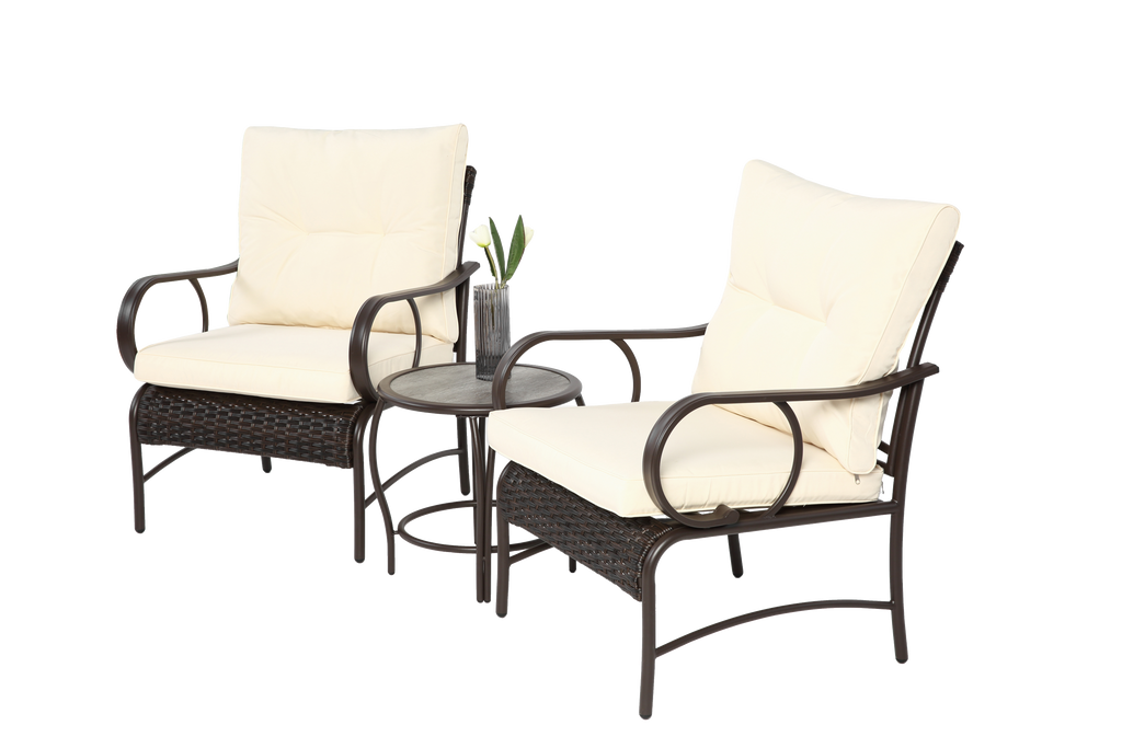 3 Pieces Patio Set Outdoor Wicker Furniture Sets Modern Rattan Chair Conversation Sets with Coffee Table
