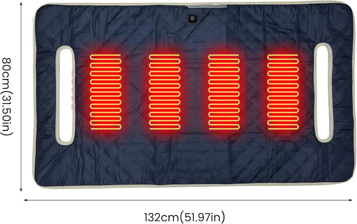 USB heated golf cart seat cushion by SmartTherm OutdoorLiteGear Inc., navy quilted fabric with four heating zones