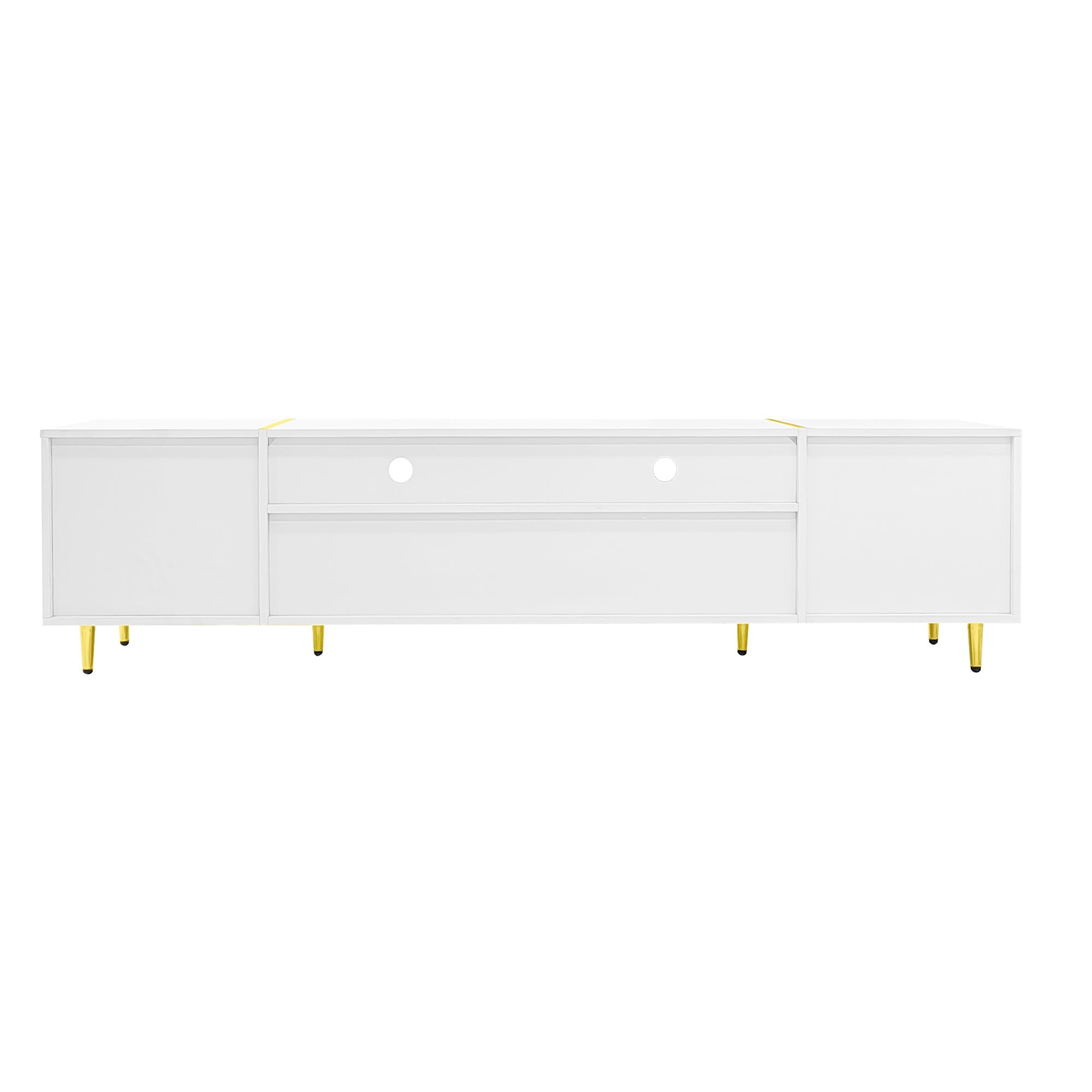 U-Can 70.9'' Modern TV Stand for TVs up to 80 Inches, Entertainment Center with 2 Shelves and  LED Lights, TV Storage Cabinet with 2 Drawers, 2 Cabinets and Metal Legs for Living room