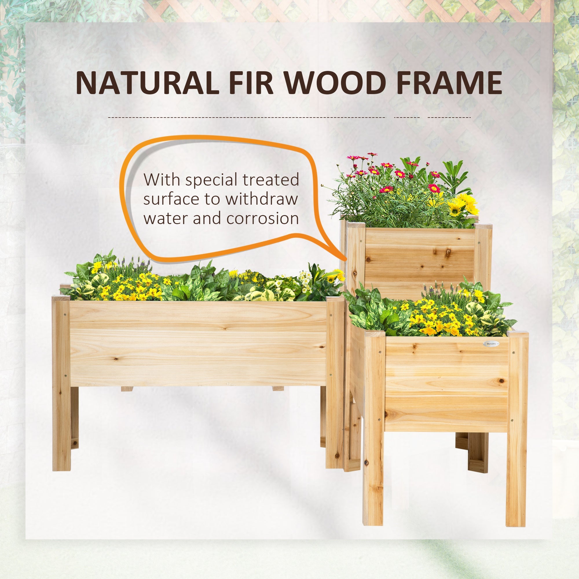 Outsunny Raised Garden Bed Set of 3, Wooden Elevated Planter Box with Legs and Bed Liner, for Backyard and Patio to Grow Vegetables, Herbs, and Flowers, Natural