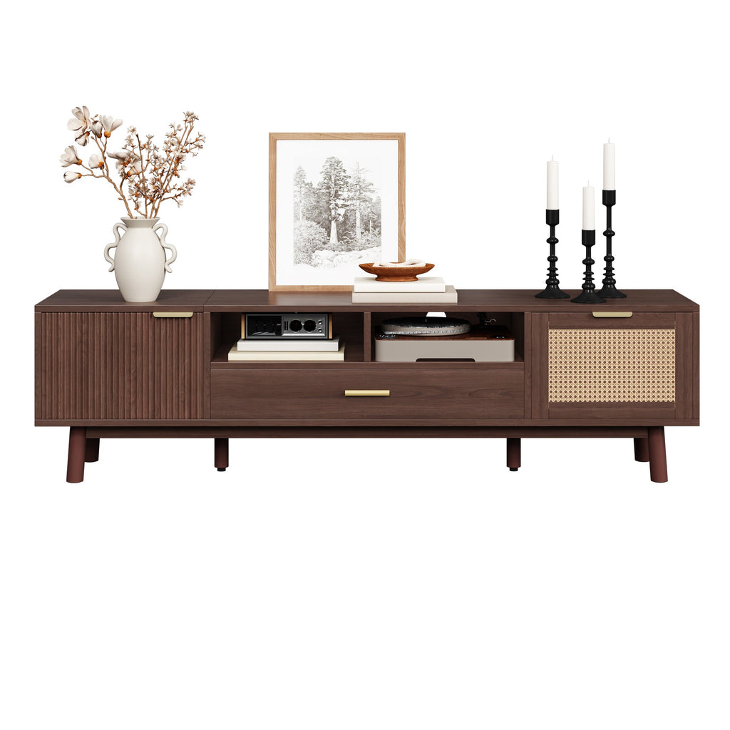 Wood Fashionable TV Stand for 75' TVs, TV Cabinet with Soft-Closing Door and Drop-Down Door Cabinet, Modern TV Consoles for Living Room, Bedroom