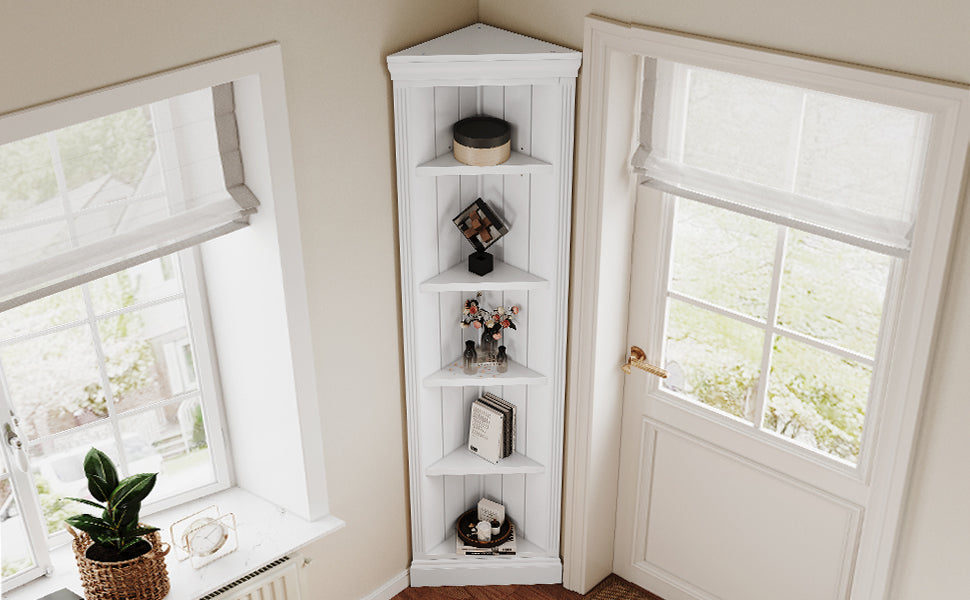 83.4"Tall Modern Corner Shelf,5 Tier Corner Bookcase, Storage Standing Shelf Unit, Open Corner Plant Display Stand for Small Space for Living Room,Wall Corner, Home Office,White