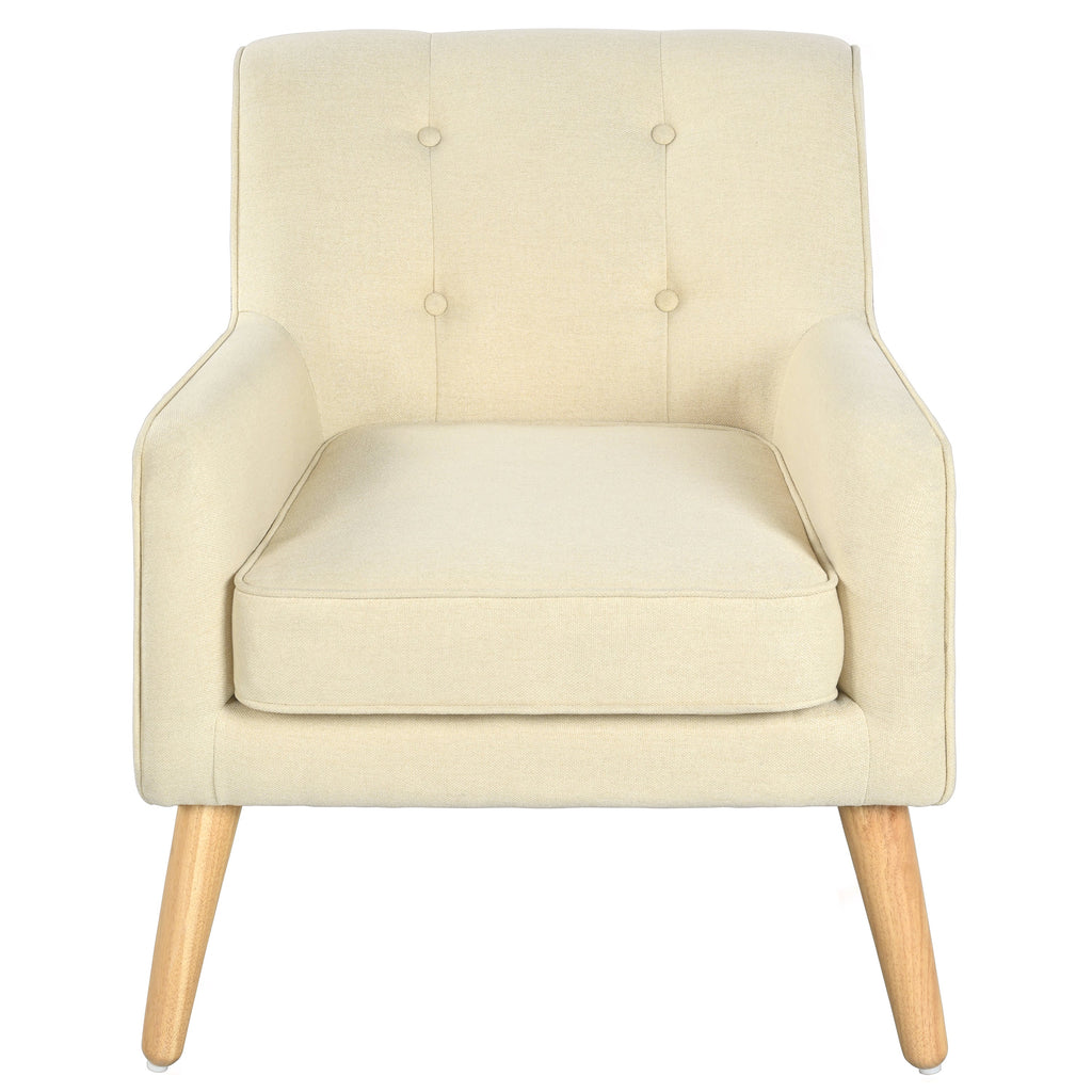 Mid-Century Modern Armchair - Tufted Fabric Accent Chair with Solid Wood Legs for Living Room, Bedroom & Office - Comfortable Polyester Upholstery - Classic Button-Tufted Back & Tapered Design