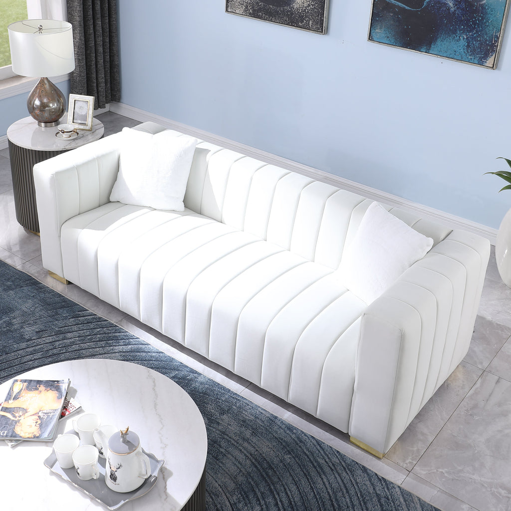 A modern  channel sofa  take on a traditional Chesterfield,White color,3 seater