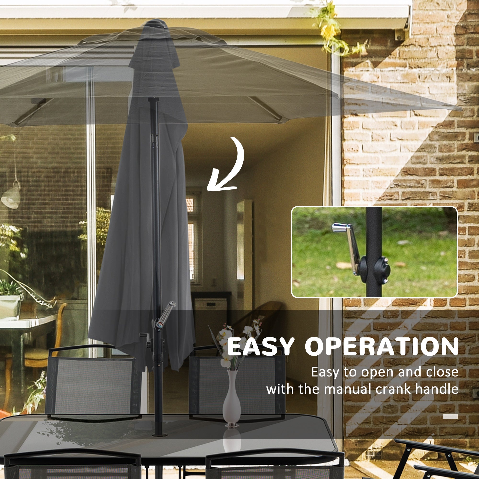 Outsunny 8 Piece Patio Dining Set with Table Umbrella, 6 Folding Chairs and Rectangle Dining Table, Outdoor Patio Furniture Set, Black