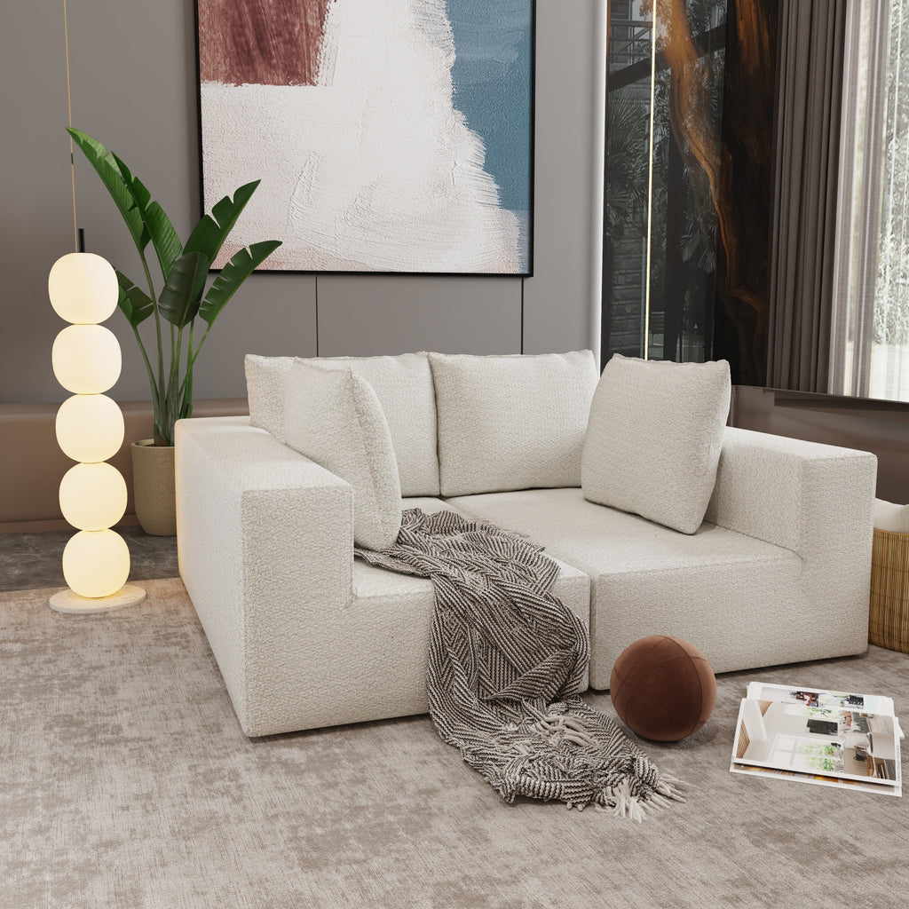 Four seater combination sofa, sofa bed, made of high-density sponge and soft linen fabric, with multiple combination methods (beige)