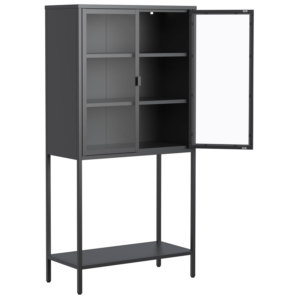 59"H Heavy Duty Metal Storage Cabinet,Sideboards & Buffet,Display Storage Cabinet with Glass Doors and 2 Adjustable Shelves, Tall Bookcase Modern Bookshelf Cabinet for Home Office, Living Room