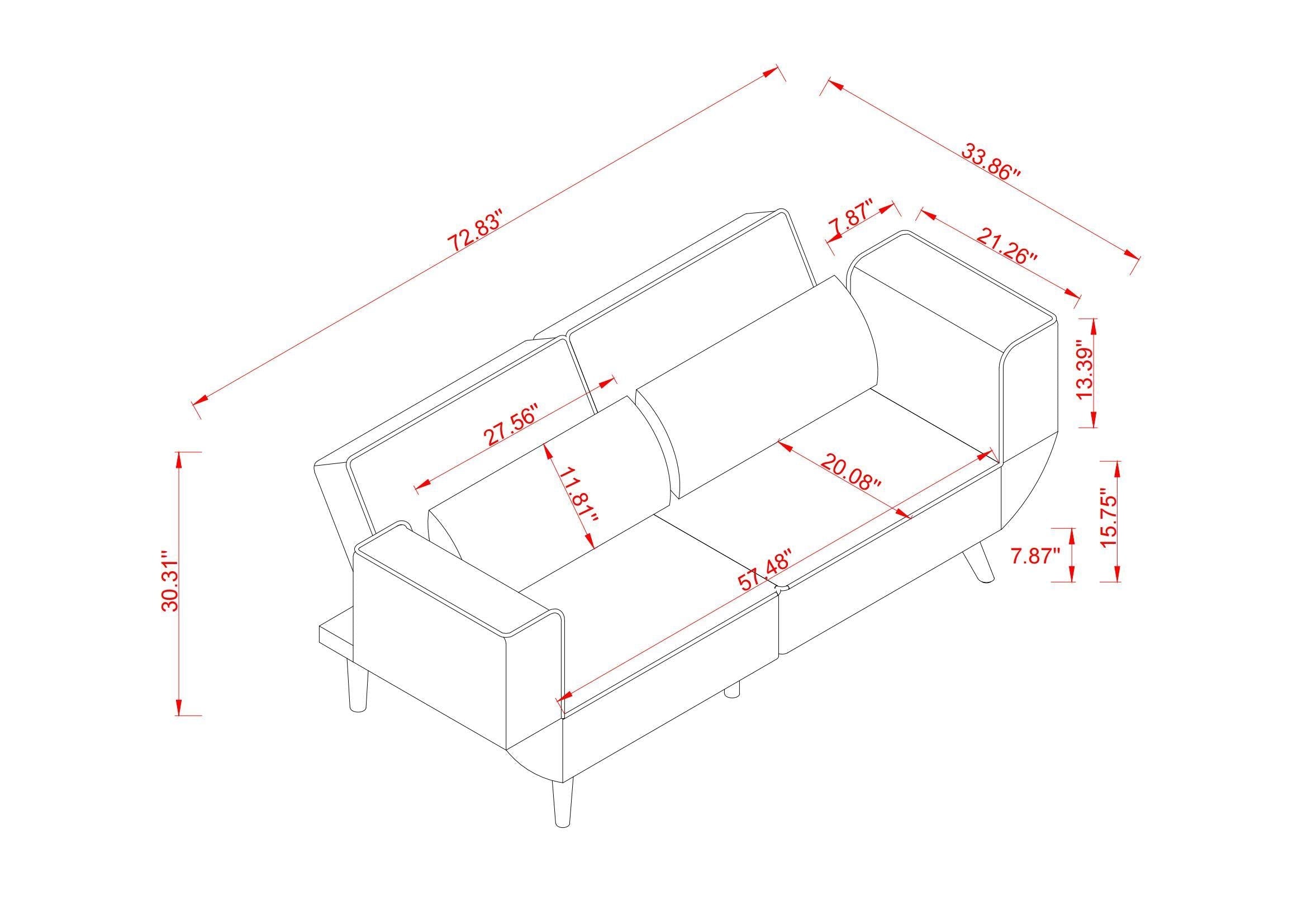 72.8'' Futon Sofa Bed, Sleeper Sofa, Small Couch with Adjustable Armrests, Adjustable Recliner Sleeper Sofa Bed for Living Room, Bedroom, Apartment, Beige