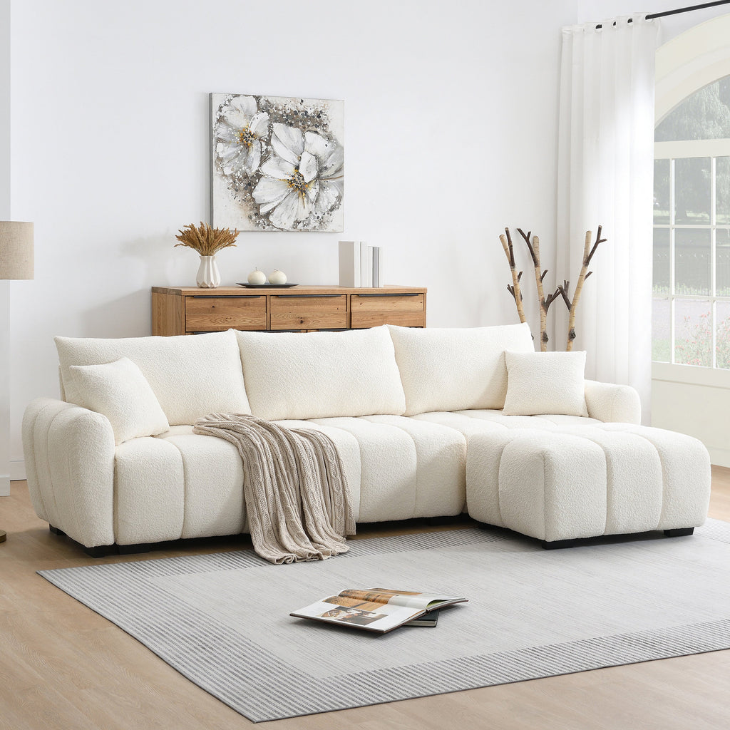 110' Modular Sectional Sofa, L Shape with Extra-large Seat, Pull-line Design, Movable Ottoman, High Density Foam, Free Combination, Sturdy Metal&Wood Frame, Boucle Fabric, 3 Colors
