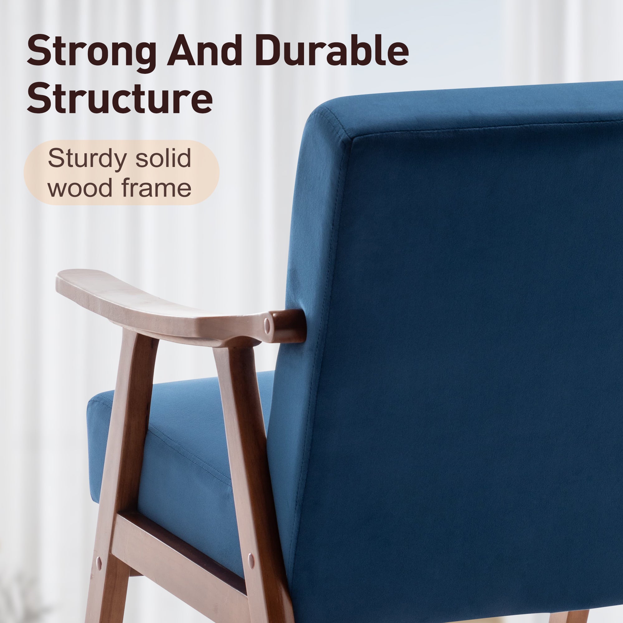 Mid-Century Modern Chair, Living Room Chair with Solid Wood Frame, Accent Chair Extra-Thick Backrest, Wingback Chair for Bedroom, Reading Room, Living Room, Lounge Chair Indoor