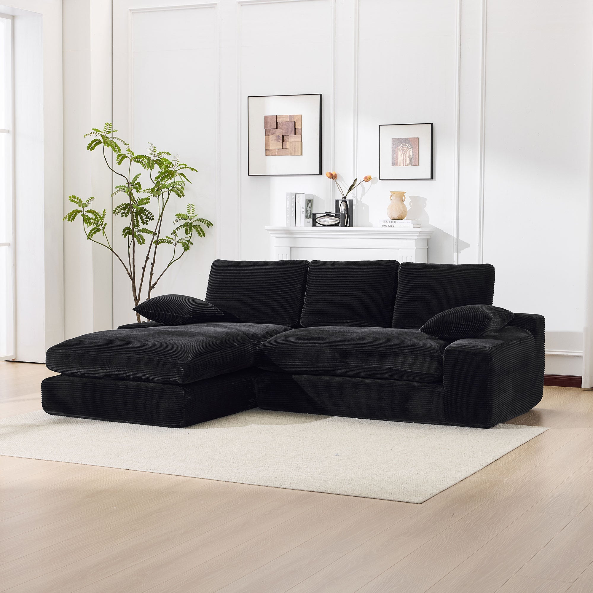 99*69' Modular Sectional Living Room Sofa Set, Modern Minimalist Style Couch, Upholstered Sleeper Sofa for Living Room, Bedroom, 2 PC Free Combination, Installation-free Sofa, L-Shape, Black