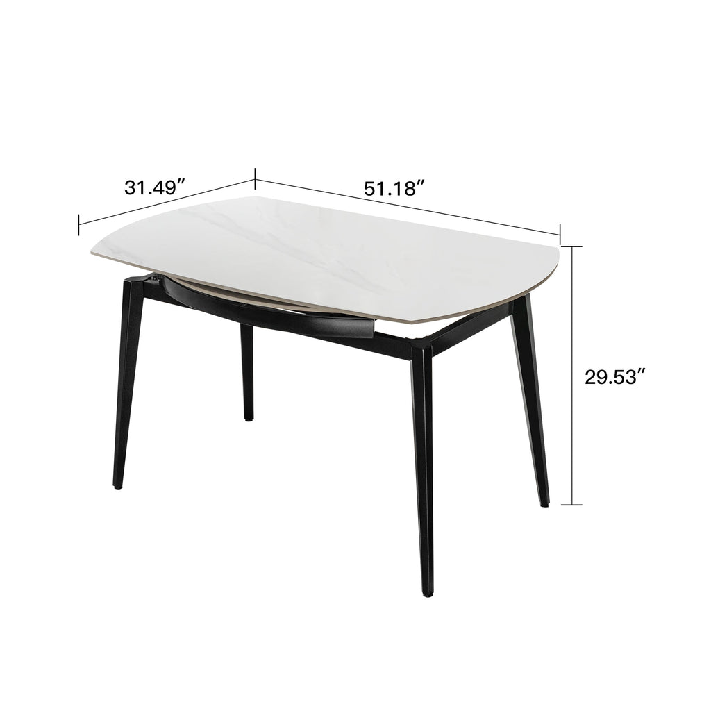 Modern Extendable Round Dining Table with Sintered Stone Top, White & Black, 33.5'' to 51.2''