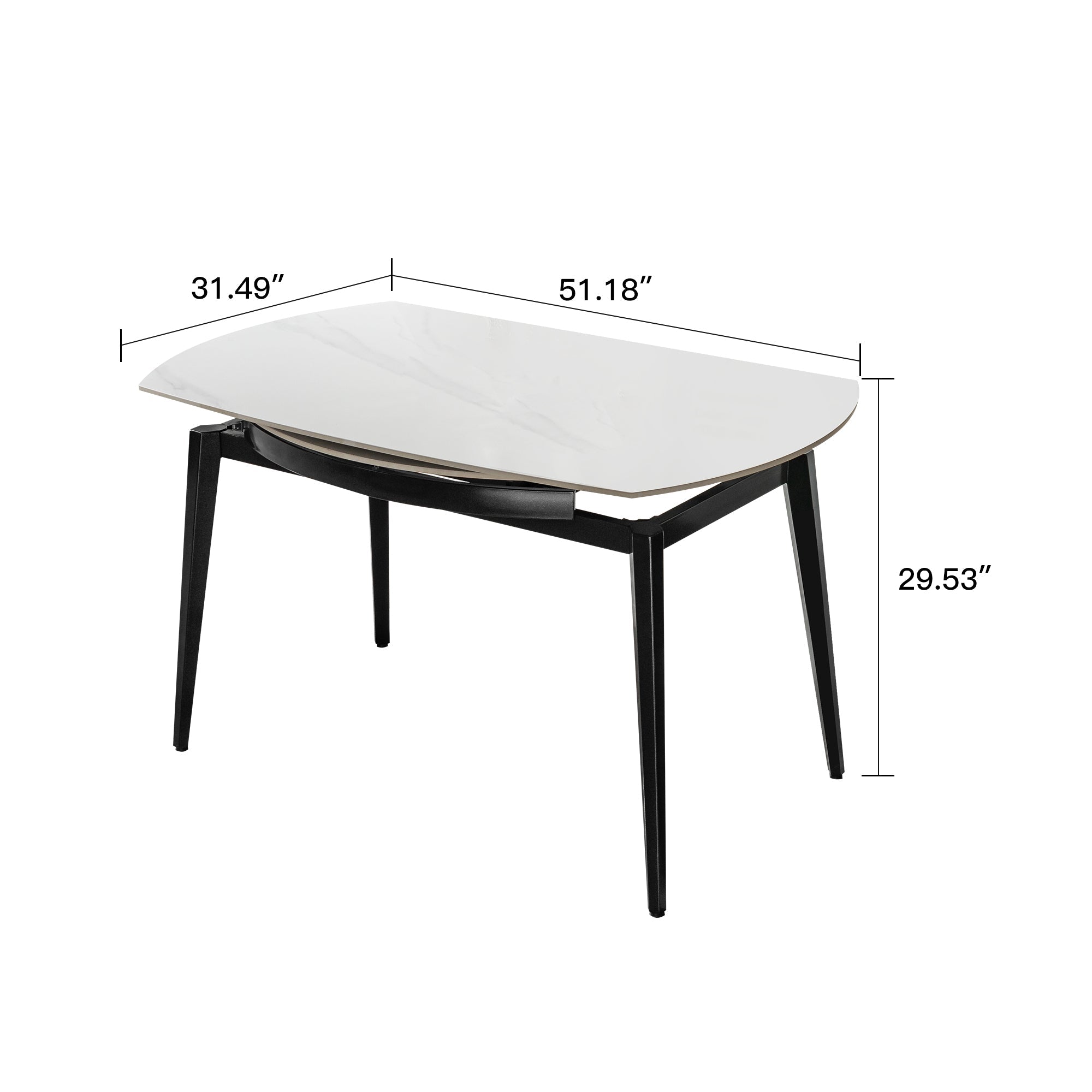 Modern Extendable Round Dining Table with Sintered Stone Top, White & Black, 33.5'' to 51.2''