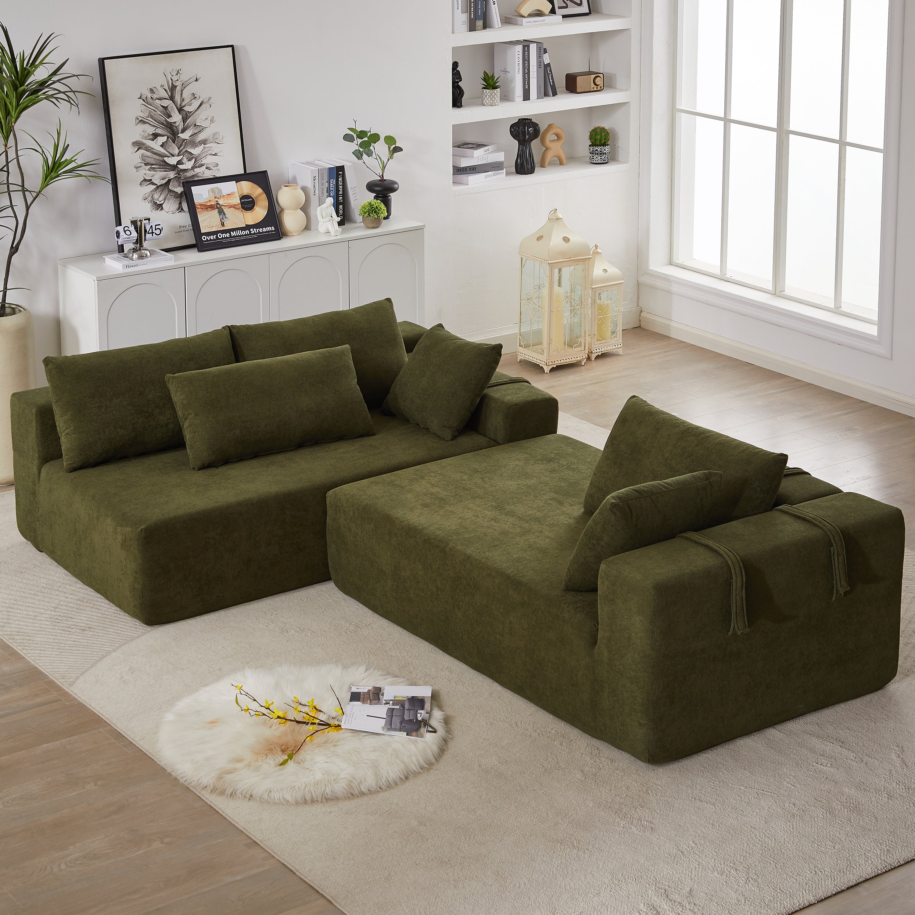 Modern Chenille Upholstered Sectional Sofa Couch Set,Modular 108' L Shaped Sectional Living Room Sofa Set With 6 Pillows,Free Combination Sofa Couch for Living Room,Bedroom(Left Chaise)
