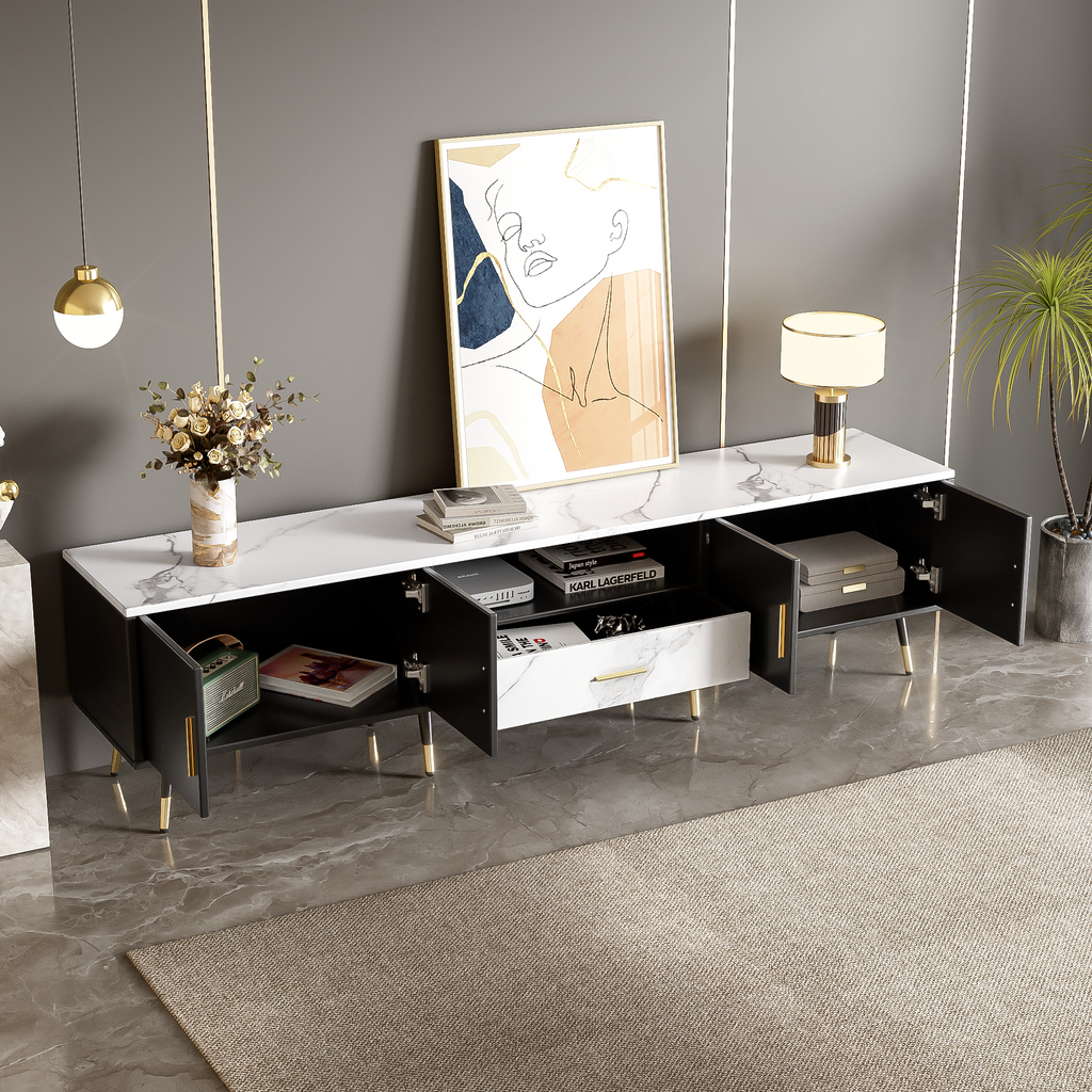 71'' Modern TV Stand with 2 Cabinets&  Open Compartments, Entertainment Center for TVs up to 80'', Television Console for Living Room, Bedroom, Home Theatre