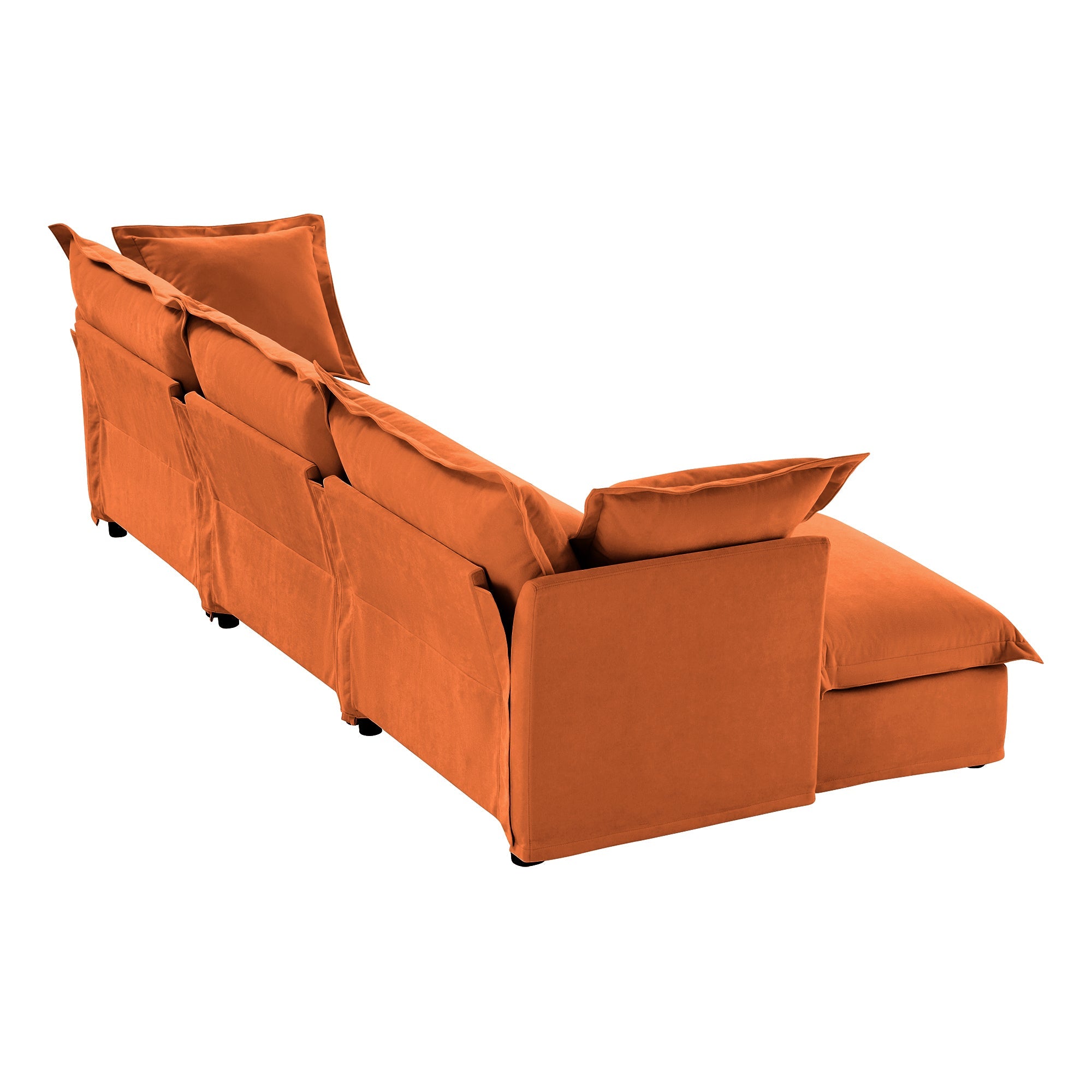 L-Shaped Slipcovered Sectional Sofa Couch, Comfy Chenille Deep Seat Cloud Couch with Convertible Ottoman & 2 Big Pillows, Modern Oversized 3 Seater Slipcovered Sofa Set for Living Room Office, Orange