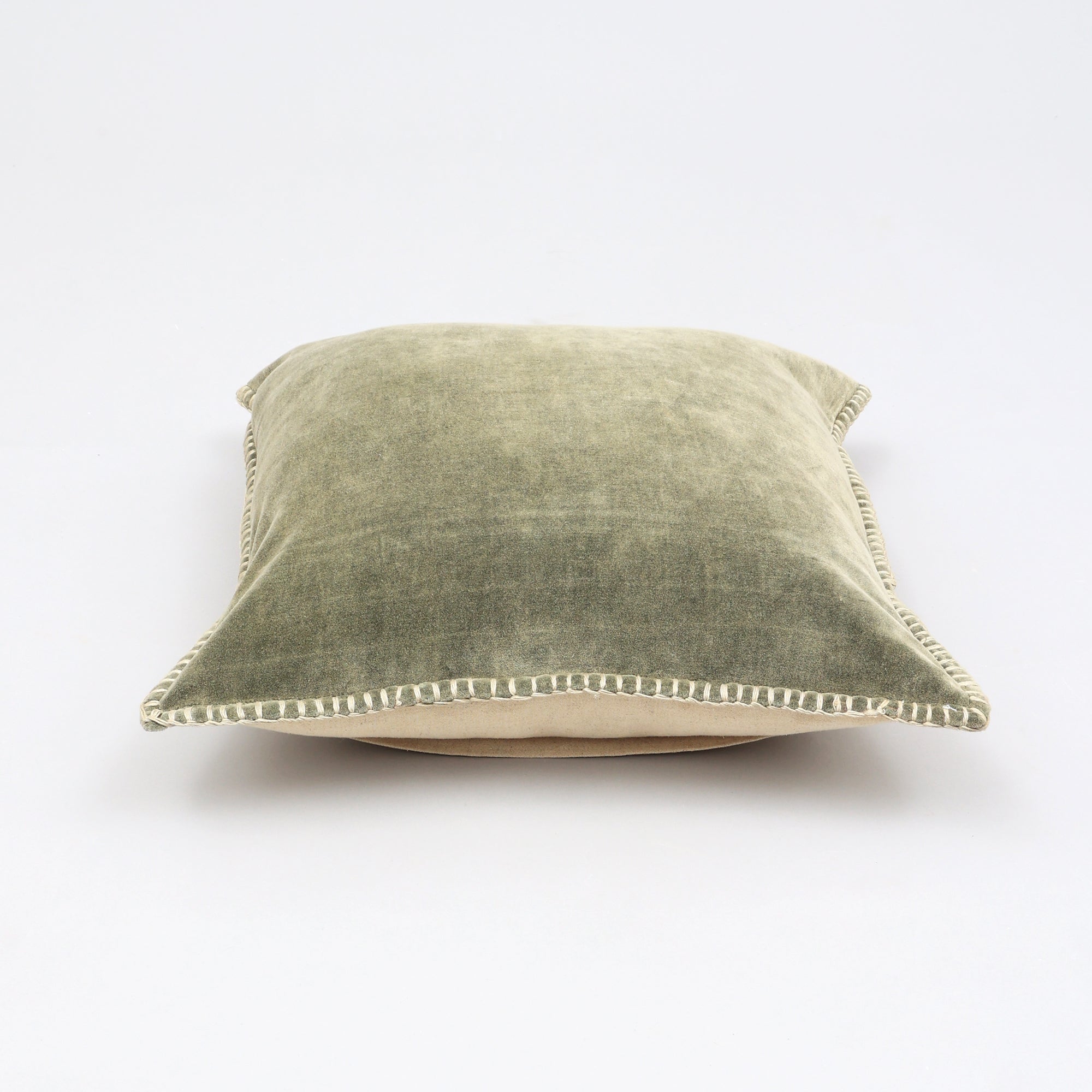 Stonewashed Cotton Velvet Throw Pillow with Decorative Handstiched Edges-19X19'