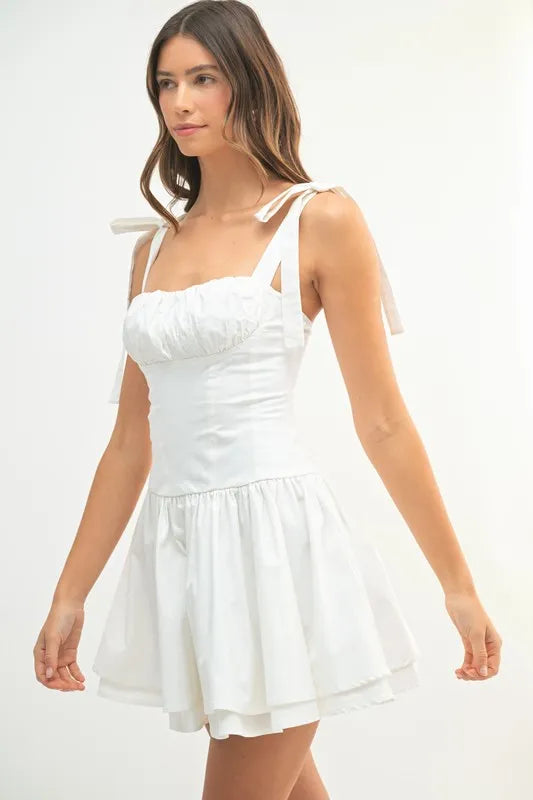 MABLE Shoulder Tie Corset Panel Mini Dress