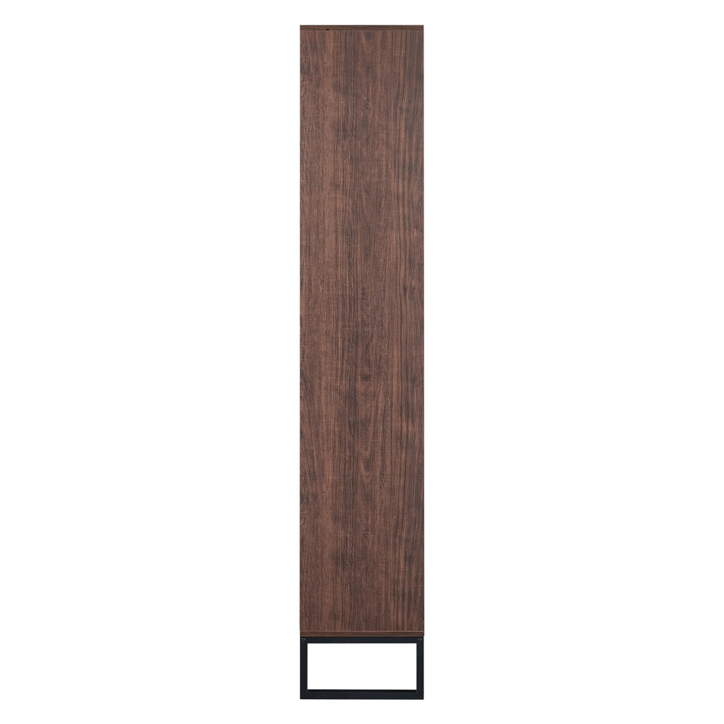 75.9"Modern Open Bookshelf with Doors, Bookcase with Storage drawer and LED Strip Lights,Free Standing Display Rack,Wooden Tall Bookshelf for Living Room and Office, Walnut