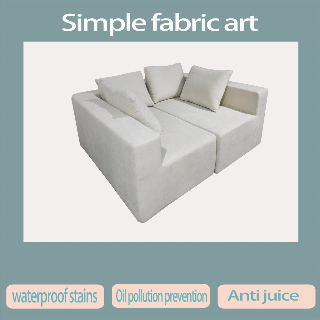 Four seater combination sofa, sofa bed, made of high-density sponge and soft linen fabric, with multiple combination methods (beige)