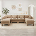 Boucle Fabric U Shape Sectional 4-seater Sofa Couch With Distinctive Shell-shaped Armrests And 2 Movable Ottomans,Cylindrical Legs Wrapped with Self-fabric,Coffee Color