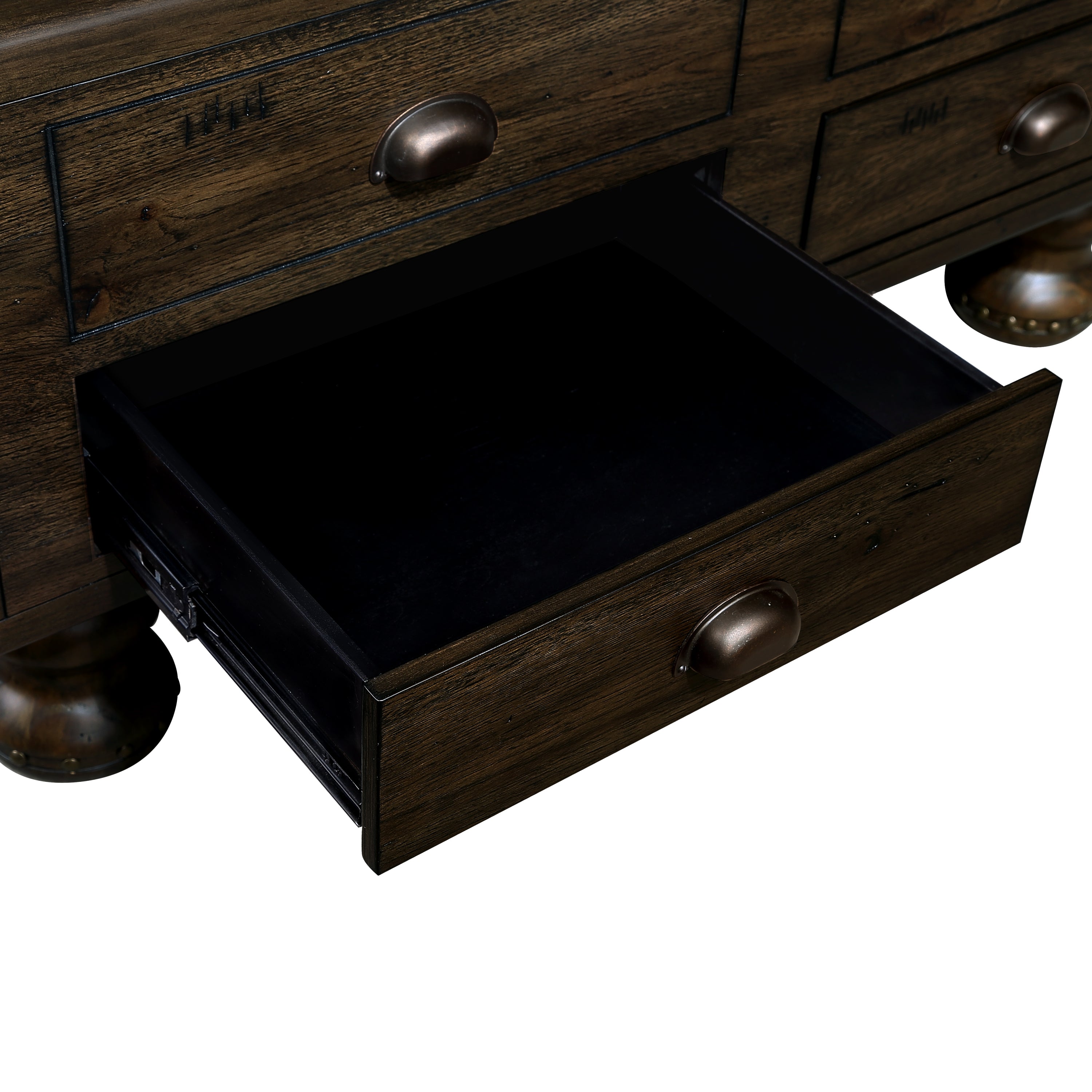 Solid Wood Rectangle Coffee Table for Living Room, 40-Inch Antique Coffee Table with 4 Drawers, Wood Center Table Tea Table with Rivet Decoration Legs.Easy Assembly, Espresso