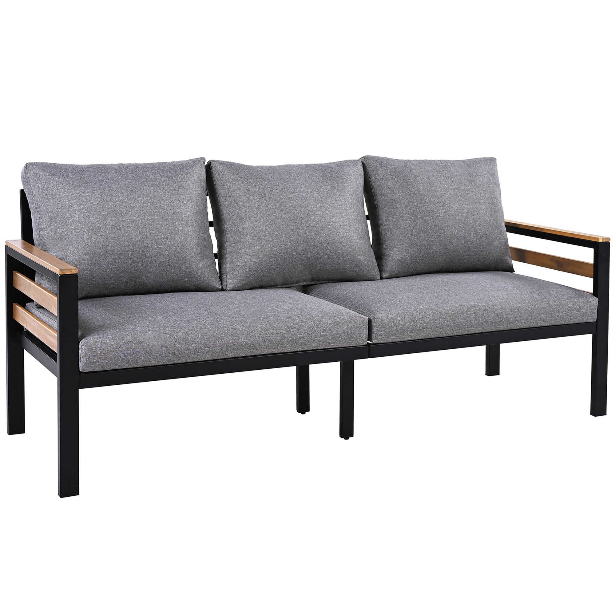 GO 4-Piece Outdoor Furniture Sofa Set for 5 People with  Acacia Wood Armrests, Patio Conversation Set with Removable Cushion and Solid Wood Coffee Table  for Garden and Backyard, Grey