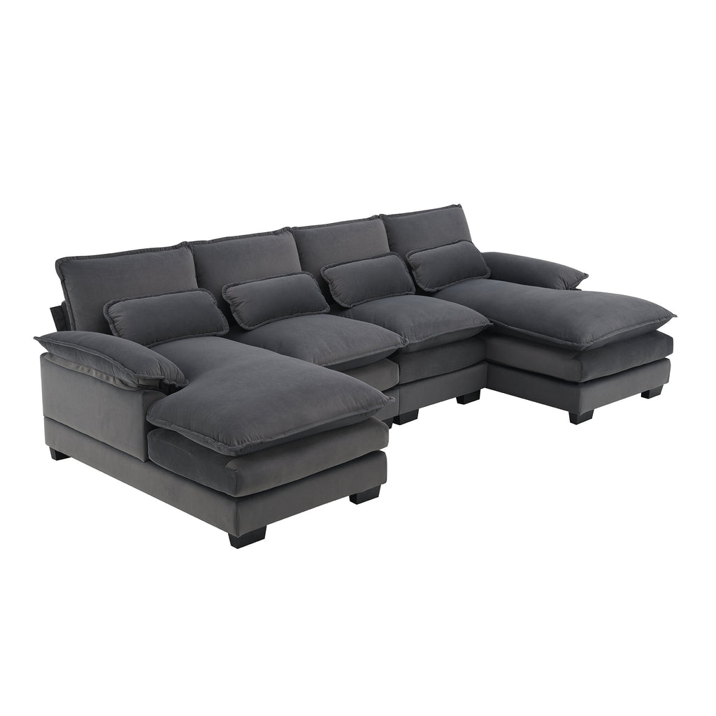 109.8*55.9' Modern U-shaped Sectional Sofa with Waist Pillows,6-seat Upholstered Symmetrical Sofa Furniture,Sleeper Sofa Couch with Chaise Lounge for Living Room,Apartment,5 Color