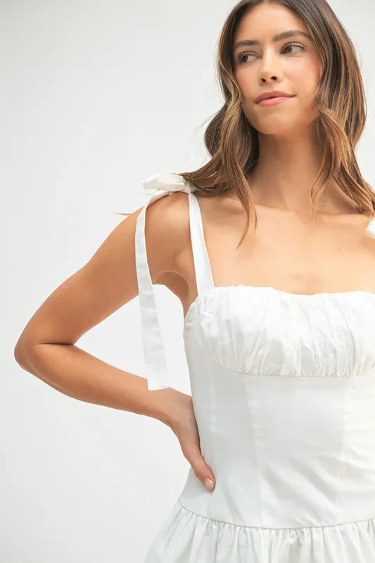 MABLE Shoulder Tie Corset Panel Mini Dress