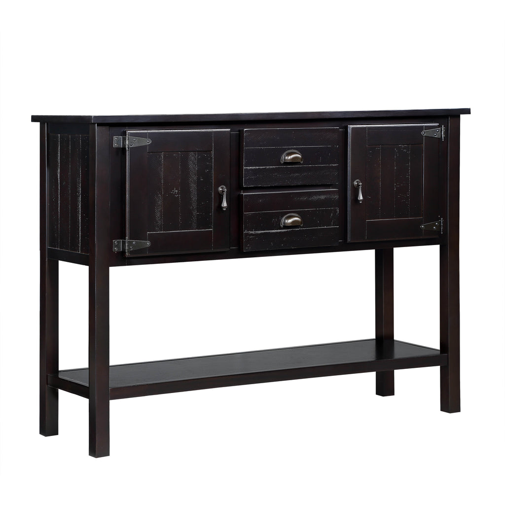 48'' Solid Wood Sideboard Console Table with 2 Drawers and Cabinets and Bottom Shelf, Retro Style Storage Dining Buffet Server Cabinet for Living Room Kitchen Dining Room (Espresso