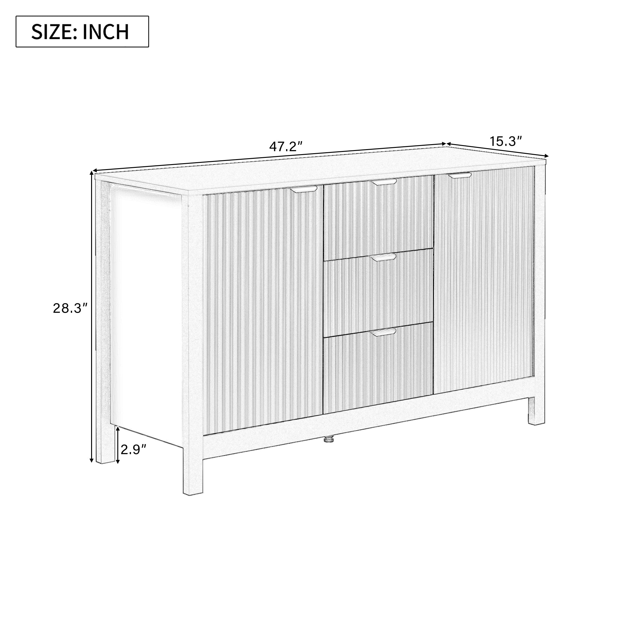 U_STYLE Sideboard with Wave Design - 3 Adjustable Shelves, 3 Drawers & Soft-Close Doors, Storage Console Table with Metal Handles, Suitable for Study, Hallway and Living Room, 3 Colors