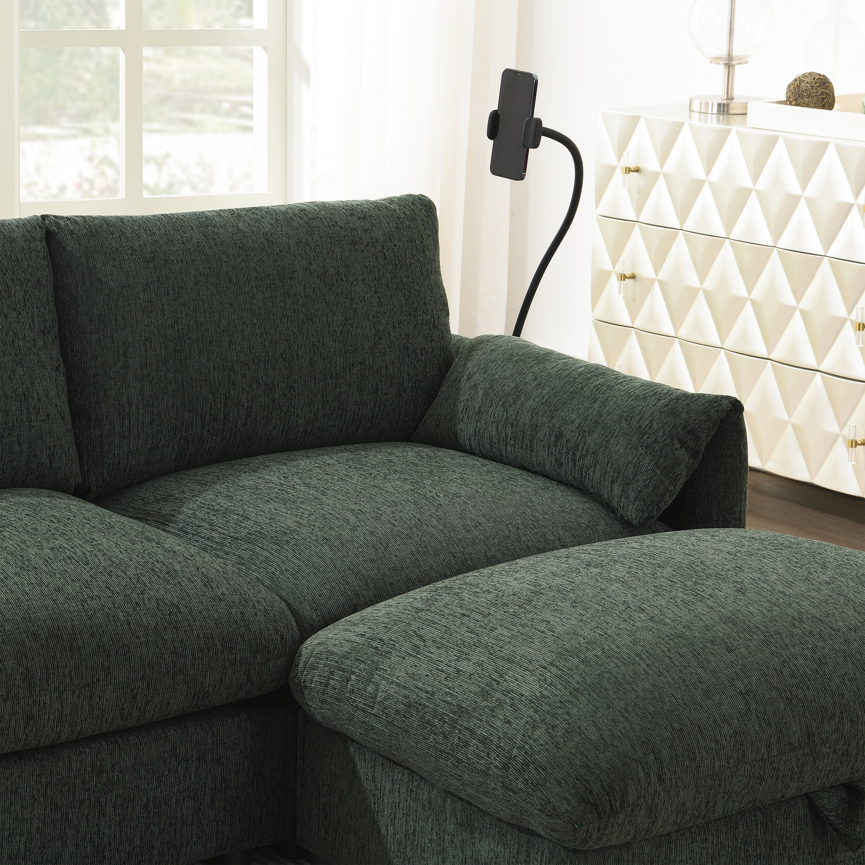 96.5'' Chenille Sectional Sofa with Storage Ottoman and Pockets,Adjustable Phone Holder,Wide Seat,4 Seat L Shaped Couch Set,Comfy Sofa with USB Charger for Living Room,Apartment,3 Colors